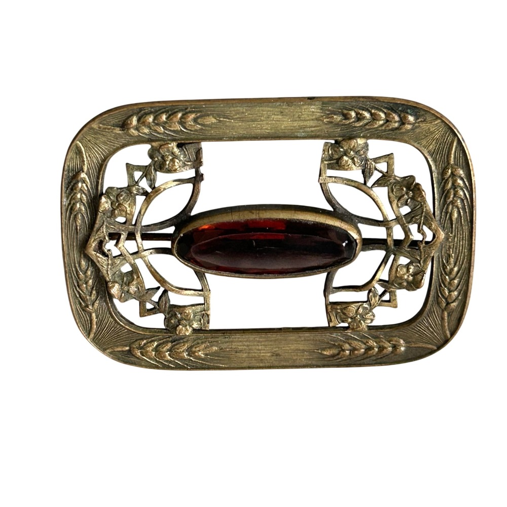 Antique Art Nouveau Sash Pin‎ Brooch Depression era Brass Wheat Floral Victorian